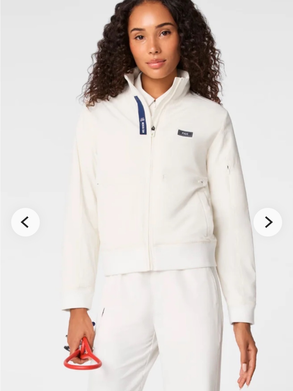 Figs Women's Cream High-Collar Zip Bomber Jacket